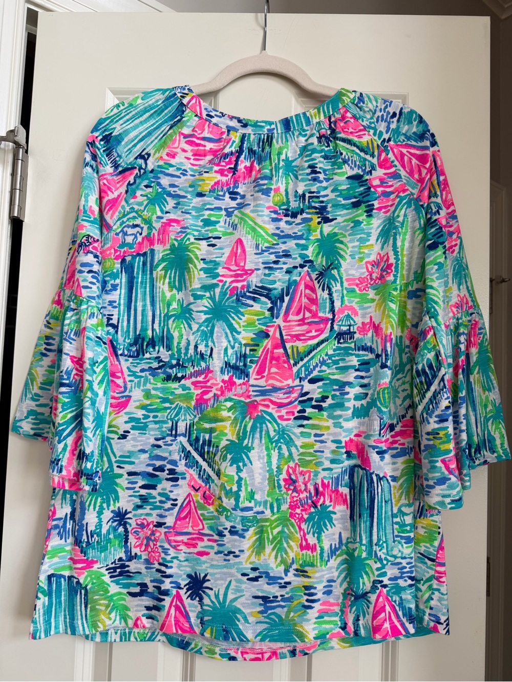 NWT Lilly Pulitzer Del Lago Tunic Top Salt In The Air Pink Blue Sailboat Size M - Picture 3 of 16